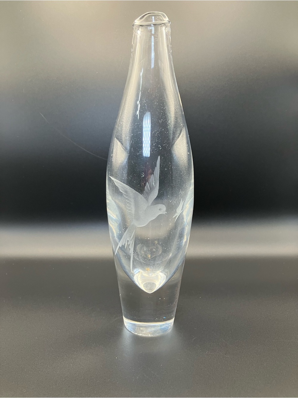 Clear Glass Etched Bird Sculpture Vase - Home Art Decor